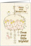 Happy First Mother’s Day From Triplet Daughters Teddy Bears on a Swing card