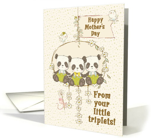 Happy Mother's Day From Triplet Boys Panda Bears on a Swing card