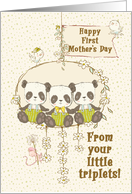 Happy First Mother’s Day From Triplet Boys Panda Bears on a Swing card