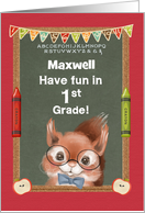 Back to School Custom Name 1st Grade Boyish Squirrel card