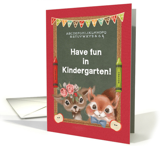 Back to School to Kindergarten Boyish Squirrel and Girly Deer card