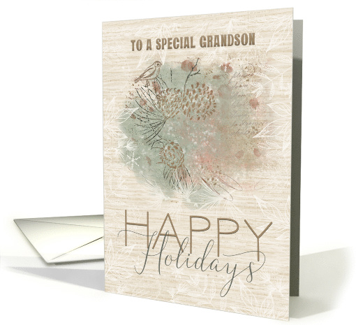 Happy Holidays to a Special Grandson Pine Tree with Bird card