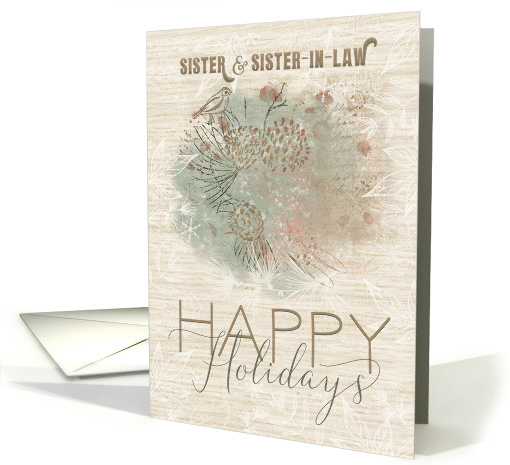 Happy Holidays to Sister and Sister in Law Pine Tree with Bird card