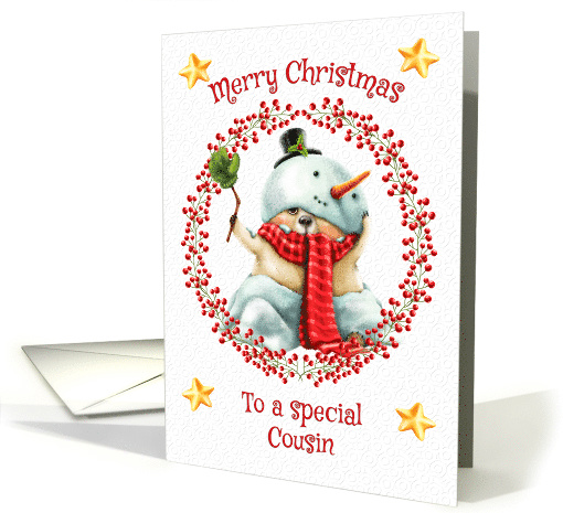 Merry Christmas to Cousin Cute Bear in Snowman Suit card (1588722)