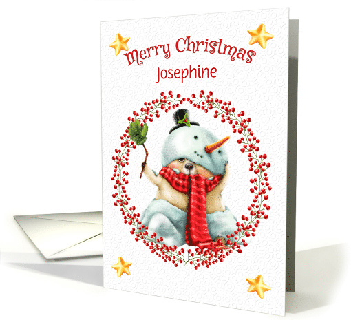 Merry Christmas Custom Name Cute Bear in Snowman Suit card (1588726)