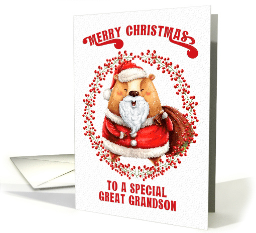 Merry Christmas to Great Grandson Big Bear in Santa Suit card