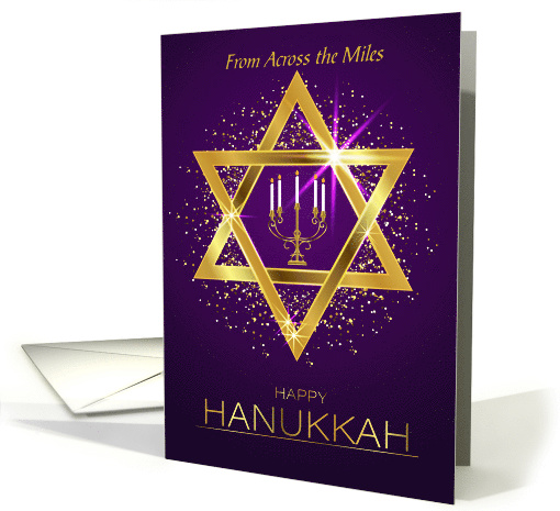 Happy Hanukkah From Across the Miles Golden Star of David card
