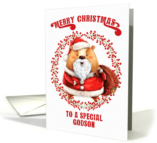 Merry Christmas to Godson Big Bear in Santa Suit card (1589746)