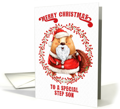 Merry Christmas to Step Son Big Bear in Santa Suit card (1589778)