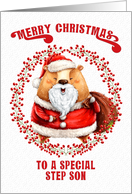 Merry Christmas to Step Son Big Bear in Santa Suit card