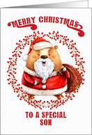 Merry Christmas to Son Big Bear in Santa Suit card