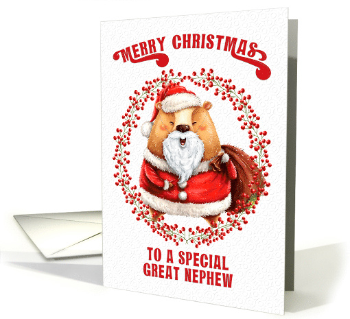 Merry Christmas to Great Nephew Big Bear in Santa Suit card (1589784)