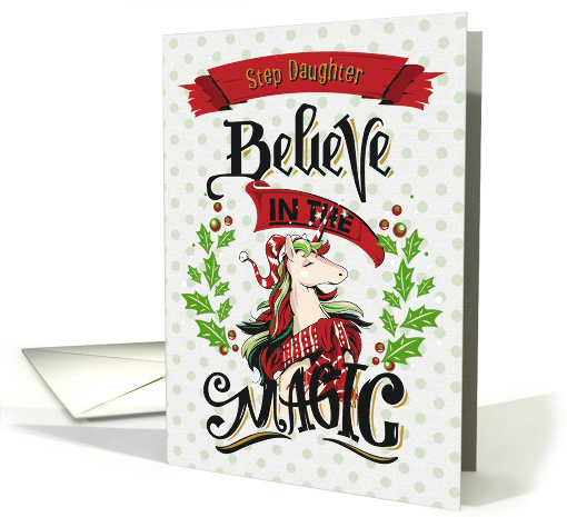 Merry Christmas to Step Daughter Magical Holiday Unicorn card
