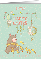 Happy Easter to Sister Springtime Bear and Bunnies card