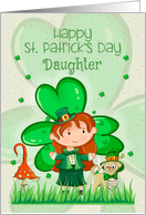 Happy St. Patrick’s Day to Daughter Cute Girl with Shamrocks card