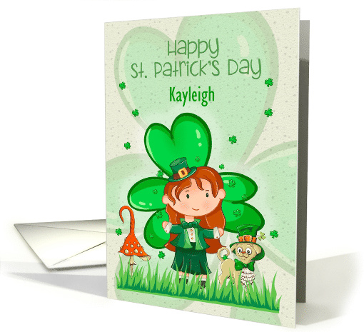 Happy St. Patrick's Day Custom Name Cute Girl with Shamrocks card