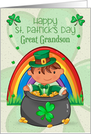 Happy St. Patrick’s Day to Great Grandson Little Boy in Pot of Gold card