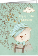 Happy Easter to Grandson Cute Bear and Bird card