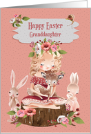 Happy Easter to Granddaughter Cute Girl with Animals card
