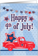 Happy 4th of July Red Truck and Stars card