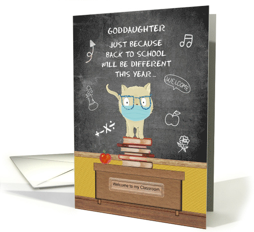 Back to School to Goddaughter Encouragement in Covid 19 Cute Cat card