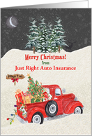 Merry Christmas Custom Business Name Red Truck and Snow Scene card