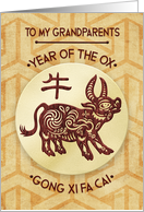 Happy Chinese New Year to Grandparents Year of the Ox, Floral Ox card