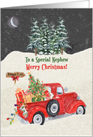 Nephew Merry Christmas Red Truck Snow Scene card