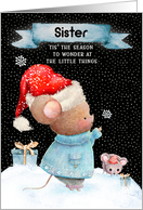 Sister Merry Christmas Cute Mice in the Snow card