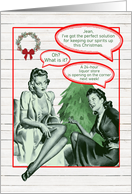 Merry Christmas Retro Women Having Humorous Adult Conversation card