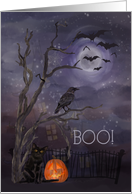 Happy Halloween Boo Misty Nighttime Scene card