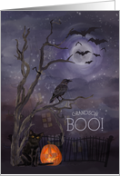 Grandson Boo Happy Halloween Misty Nighttime Scene card