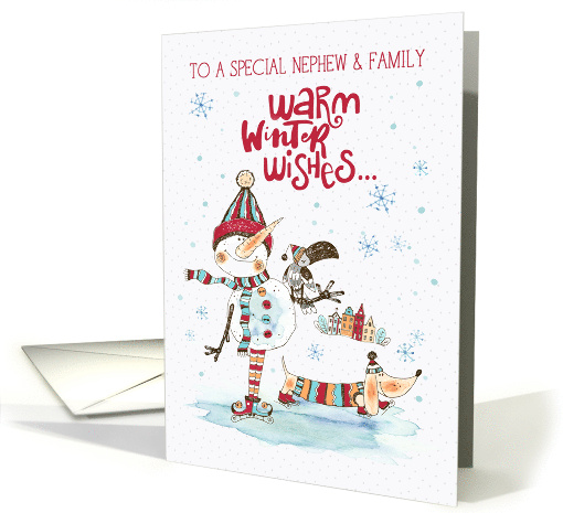 Nephew and Family Christmas Greeting with Warm Winter Wishes card