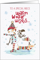 Niece Christmas Greeting with Warm Winter Wishes and Cute Snowman card