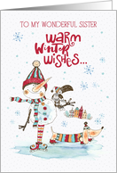 Sister Christmas Greeting with Warm Winter Wishes and Cute Snowman card