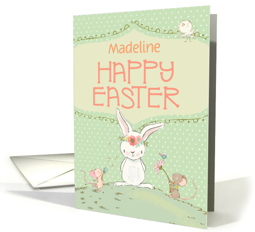 Custom Name Happy Easter Cute Bunny and Friends card (1668642)
