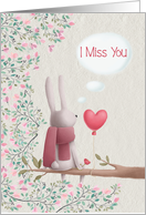 Miss You Lonely Rabbit on a Tree Limb with Flowers card