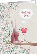 Get Well Soon Lonely Rabbit on a Tree Limb with Flowers card