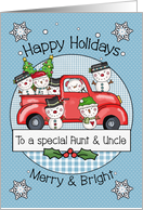 Aunt and Uncle Happy Holidays Merry and Bright Snowmen and Red Truck card
