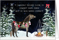 Western Christmas Humorous Horse with Hanging Christmas Stockings card