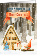 Sister and Sister in Law Christmas Gnome in the Woods Nature Scene card