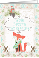 Warm Christmas Wishes Bundled Up Fox and Owl card