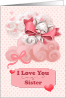 Sister Valentine’s Day Cute Cat Floating on Clouds card