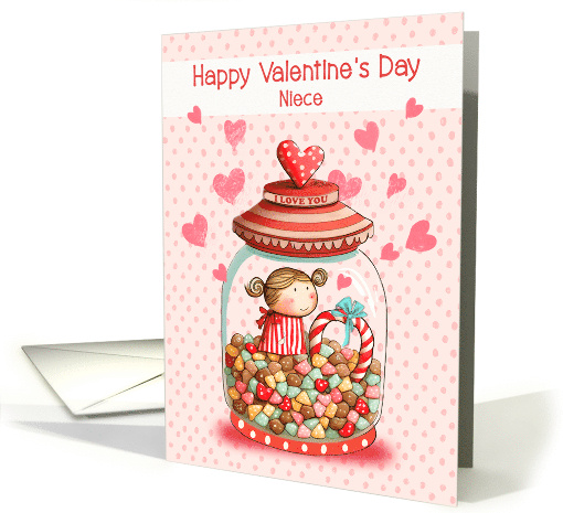 Niece Valentine's Day Cute Girl in Candy Jar card (1754900)