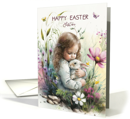 Sister Happy Easter Little Girl with Bunny card (1763006)