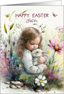 Sister Happy Easter Little Girl with Bunny card