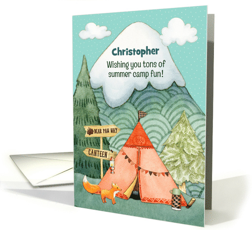 Christopher Custom Name Summer Camp Wishes of Fun Camping Scene card