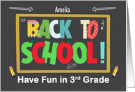 Amelia Back to School 3rd Grade Custom Name Fun School Patterns card