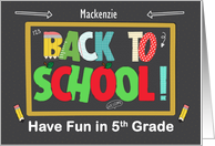 Mackenzie Back to School 5th Grade Custom Name Fun School Patterns card