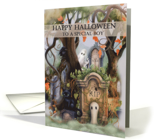 For Special Boy Halloween Misty Graveyard Scene card (1780740)